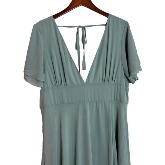 SOLD NWT Lulus Promise Of Love Sage Brush Flutter Sleeve Maxi Dress Size 2X - Picture 9 of 16